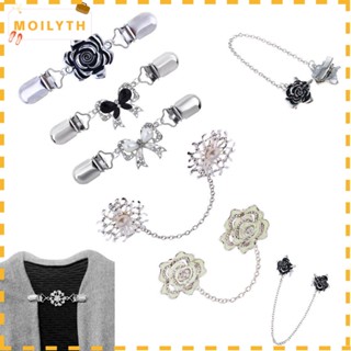 MOILY Hot Shawl Brooch Fashion Jewelry Shirt Collar Pins Cardigan Clip Womens Gift Snowflake Rose Shape Retro Carved Flower Duck-mouth Plated Metal Clips Rhinestone Decoration Sweater Blouse Pin Duck Clip Clasps