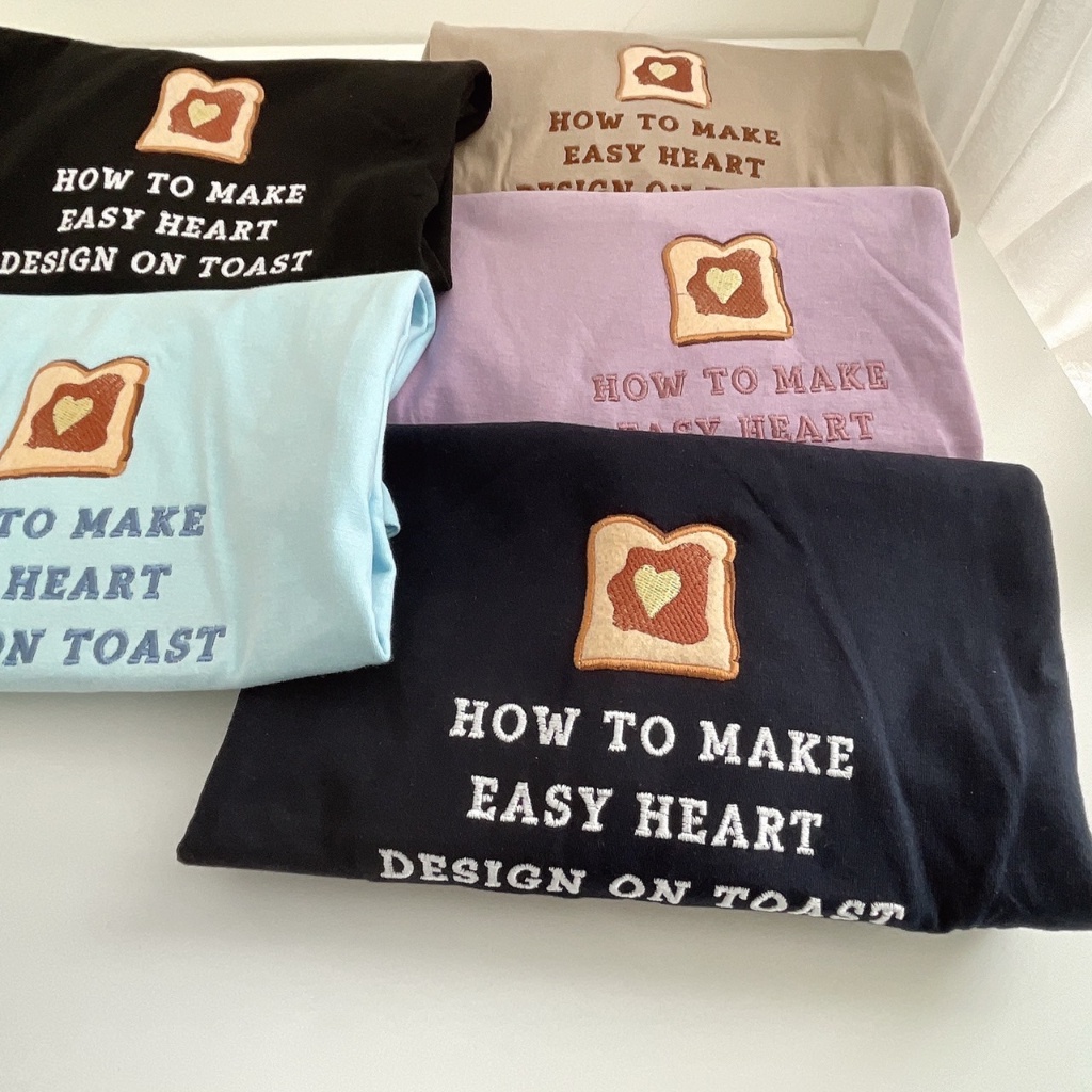 S243 เสื้อยืด oversize ผ้าคอตตอน ปัก how to make easy heart design on toast