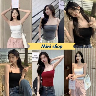 Mini shop🌸พร้อมส่ง🌸 (FY3383)  เสื้อสายเดี่ยว ผ้านิ่มเด้ง ดีเทลขอบย่นๆ  มีฟองน้ำในตัว -DD