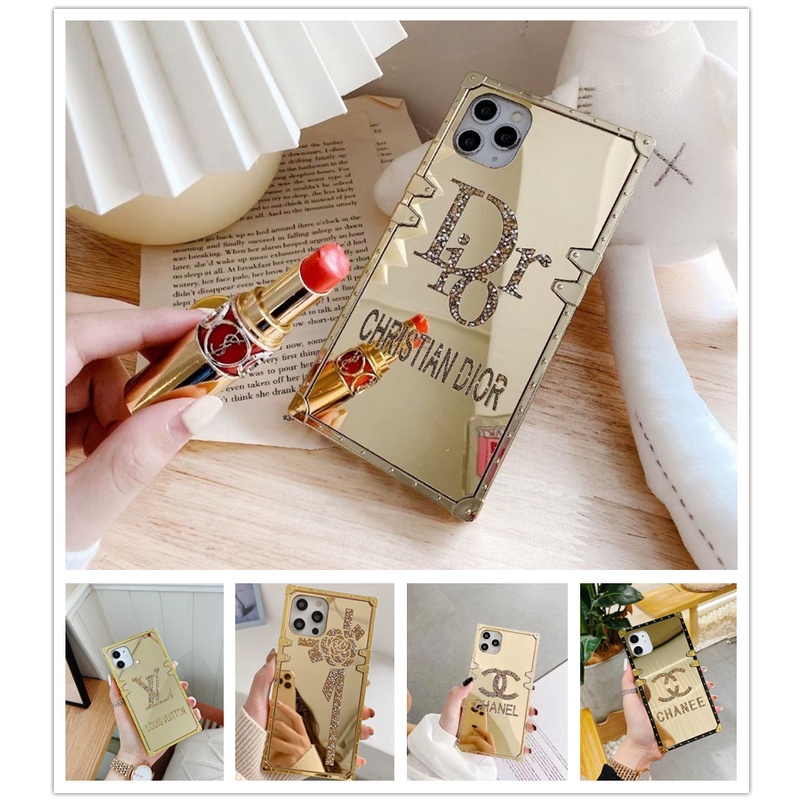 เคสโทรศัพท์มือถือแบบนิ่ม ทรงสี่เหลี่ยม ลายมงกุฎ พร้อมกระจก แฟชั่นหรูหรา สําหรับ iPhone 15 14 13 12 pro max iPhone15 iPhone14 plus