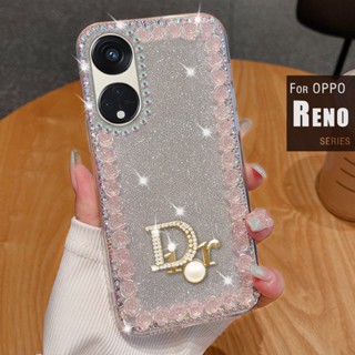 เคส Oppo Reno 8T Reno8 T 10 5G 4G Reno8 Reno7 4G 5G Reno7 Z Reno8 Z 5G Reno8 Pro 5G Reno6 Reno5 5G 4G โทรศัพท์มือถือ ลายดอกกุหลาบ 3D ประดับพลอยเทียม กลิตเตอร์ ไล่โทนสี วิบวับ สําหรับ