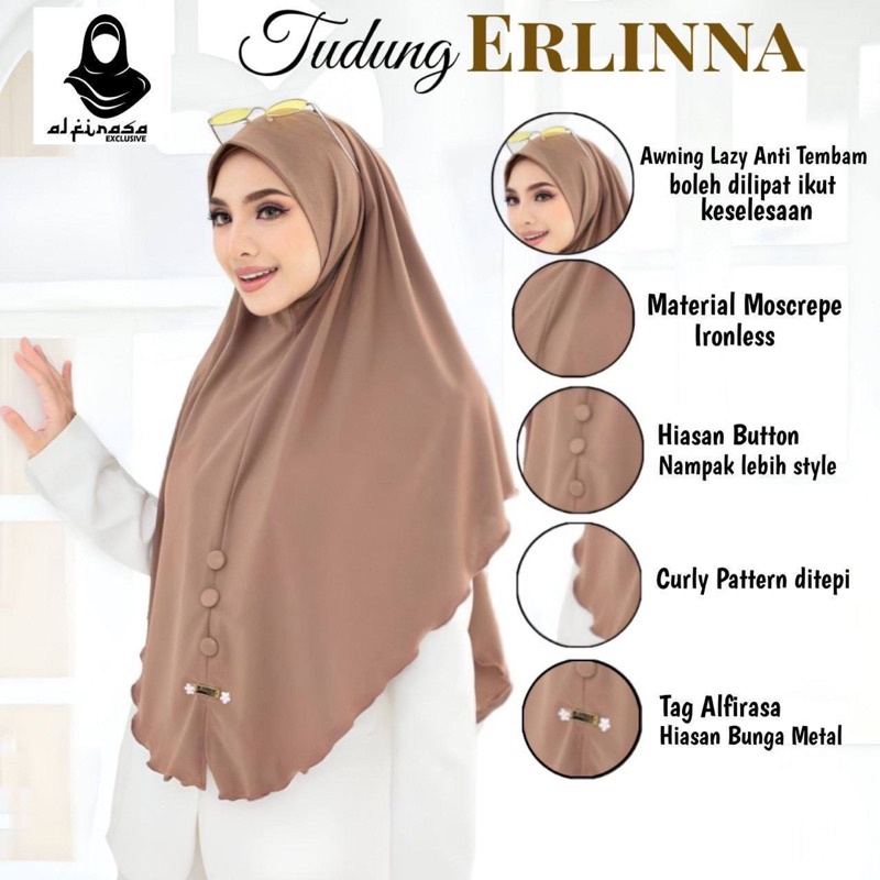 Erlina Labuh Raya Sarong Hijab ขนาด 3XL Taya Bead + ปุ่ม