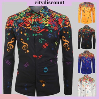 &lt;citydiscount&gt; เสื้อเชิ้ตลําลอง แขนยาว พิมพ์ลายสัญลักษณ์ดนตรี ฤดูใบไม้ร่วง สําหรับผู้ชาย