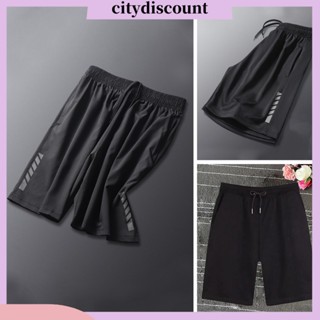 &lt;citydiscount&gt; กางเกงขาสั้น ผ้าเรยอน แบบผูกเชือก เอวยางยืด มีกระเป๋า สําหรับผู้ชาย ใส่ออกกําลังกาย กลางแจ้ง