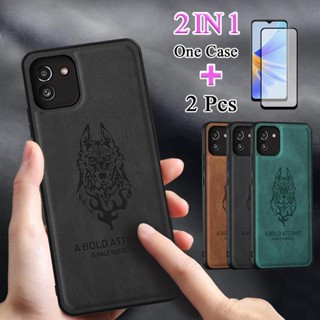 2 IN 1 เคสหนัง ผิวด้าน ป้องกันเต็มรูปแบบ พร้อมตัวป้องกันหน้าจอเซรามิค โค้ง สําหรับ Samsung Galaxy A03