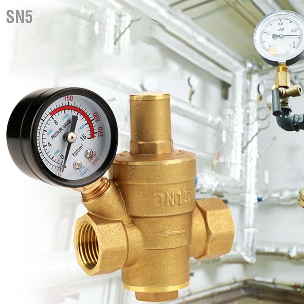 SN5 DN15 ตัวลดแรงดันน้ำทองเหลืองแบบปรับได้พร้อมเกจวัด