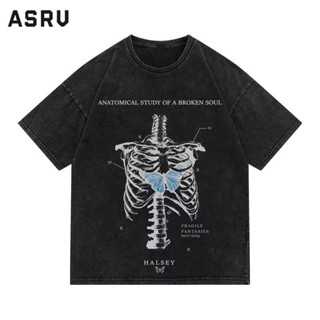 ASRV เสื้อยืดผู้ชาย แฟชั่นแบรนด์ใหม่มาตรฐานเสื้อยืดแขนสั้นคอกลมพิมพ์แนวโน้มชาย INS แฟชั่น ย้อนยุคอเมริกัน