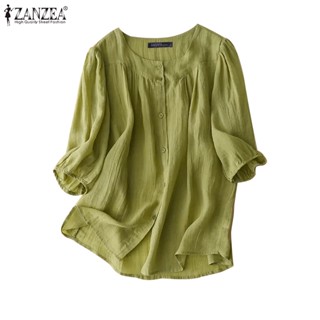 Zanzea เสื้อลําลอง คอกลม แขนสั้น สีพื้น ติดกระดุม สําหรับผู้หญิง