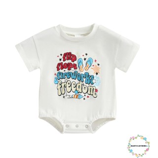 Babyclothes- ชุดบอดี้สูท รอมเปอร์ แขนสั้น คอกลม พิมพ์ลายตัวอักษร พลุไฟ วันที่ 4 กรกฎาคม สําหรับเด็กแรกเกิด