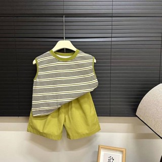 Summer Childrens Striped Short Sleeve Shorts Set 2023 New Striped Short Sleeve Loose and Simple Striped All-Matching Suit ltTZ