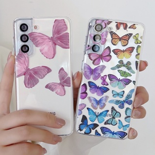 เคสโทรศัพท์มือถือ แบบใส ลายผีเสื้อ สําหรับ Samsung S20 S21 S22 S23 S23 Plus S22 Ultra