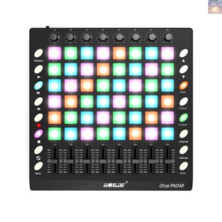 พร้อมส่ง WORLDE PAD48 แผ่นควบคุมกลอง MIDI USB 48 RGB แบ็คไลท์ 8 ลูกบิด 16 ปุ่ม 8 สไลด์ พร้อมสาย USB