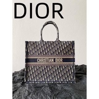 กระเป๋าถือ กระเป๋าช้อปปิ้ง ขนาดใหญ่ ปักลาย Dior สีฟ้า สีเทา สีแดง สําหรับผู้หญิง