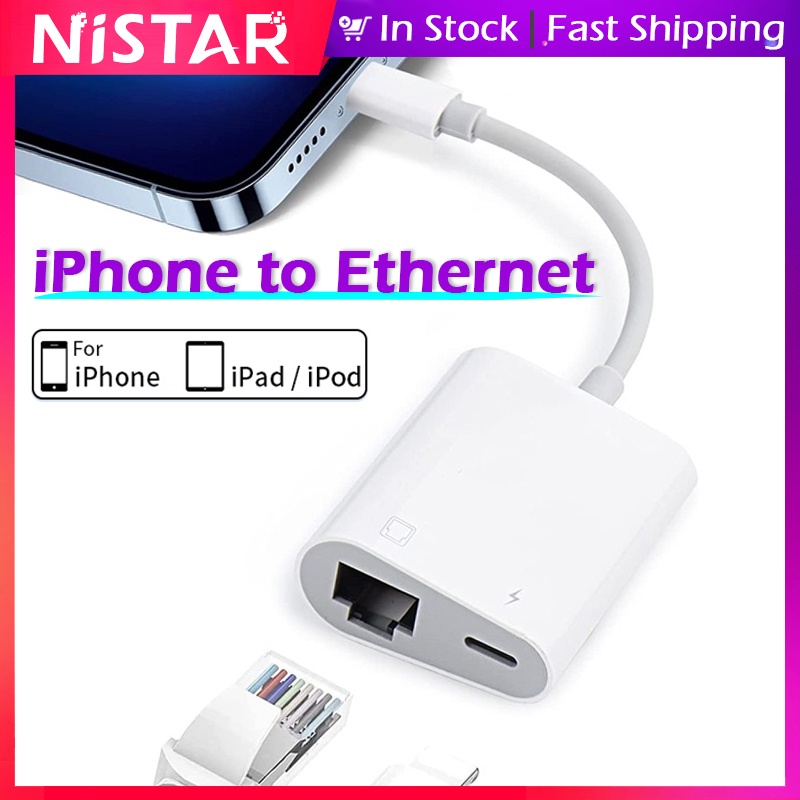2 in 1 อะแดปเตอร์เครือข่ายอีเธอร์เน็ต เป็นอีเธอร์เน็ต ความเร็วสูง LAN พร้อมที่ชาร์จ สําหรับ iphone iPad 100 Mbps iphone 14 pro max 13 12 11 xs xr 8 7plus