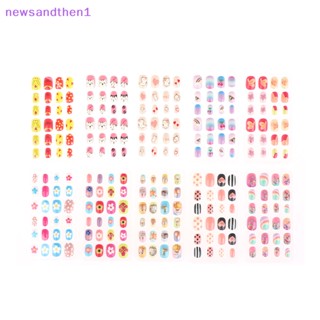 Newsandthen1 เล็บปลอม ลายการ์ตูนน่ารัก สีสันสดใส สําหรับเด็กผู้หญิง 24 ชิ้น