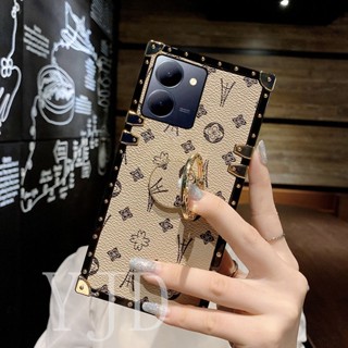 เคสโทรศัพท์มือถือ ทรงสี่เหลี่ยม กันกระแทก ลายดอกไม้ ประดับเพชร สําหรับ Vivo Y36 Y78 V29 Lite