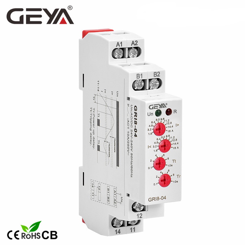 GEYA GRI8-03/04 Over Current และ Under Current Monitor 0.5A 1A 2A 5A 8A 16A รีเลย์ตรวจสอบปัจจุบัน