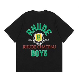 Rhudes ใหม่ เสื้อยืดลําลอง ผ้าฝ้าย แขนสั้น พิมพ์ลายมะพร้าว โมโนแกรม ทรงหลวม อเนกประสงค์ แฟชั่นฤดูร้อน สําหรับผู้ชาย และผู้หญิง