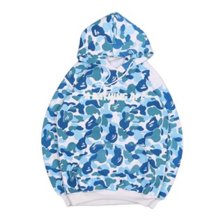 เสื้อแจ็กเก็ตมีฮู้ด ลายพราง Bape A BATHING APE LOGOTYPE สีฟ้า