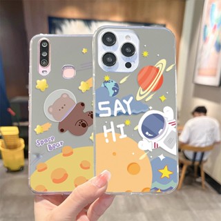 เคสโทรศัพท์มือถือกระจก กันกระแทก ลายการ์ตูนหมีนักบินอวกาศน่ารัก สําหรับ Redmi 12 12C 9 9A 10A 9C Note 12 9 10 11 Pro Plus 5G | Sjn J001
