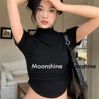 Moon เสื้อครอป เสื้อแฟชั่นผู้หญิง y2k สีพื้น สําหรับผู้หญิง ใส่ไปคลับ ปาร์ตี้ 2023 NEW 23071026