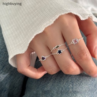 [highbuying] แหวนหมั้นแต่งงาน ประดับเพทายคริสตัล รูปหัวใจ ดาว ปรับได้ แฟชั่น สําหรับผู้หญิง Y2K พร้อมส่ง