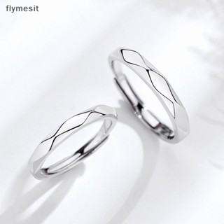 Flymesit แหวนคู่รัก แบบเปิด รูปสี่เหลี่ยมขนมเปียกปูน สีดํา และสีขาว ปรับได้ เครื่องประดับ สําหรับแฟนสาว ของขวัญวันวาเลน EN