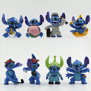 โมเดลตุ๊กตาฟิกเกอร์ PVC รูปการ์ตูน Stitch น่ารัก ของเล่นสําหรับเด็ก 8 ชิ้น ต่อชุด