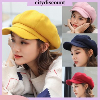 &lt;citydiscount&gt; หมวกปีกสั้น ผ้าวูล ทรงโดม แปดเหลี่ยม สไตล์อังกฤษ เครื่องประดับแฟชั่น สําหรับผู้หญิง