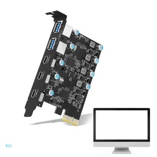 Win การ์ดขยาย PCI-E USB3 0 5 พอร์ต พร้อมชิป Type-C 3 TypeA 2 5Gbps ประสิทธิภาพสูง สําหรับคอมพิวเตอร์ตั้งโต๊ะ