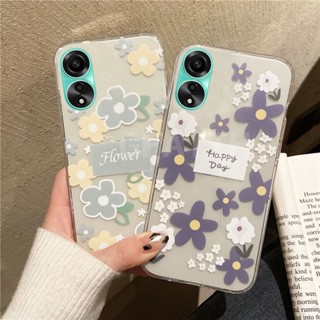 พร้อมส่ง เคสโทรศัพท์มือถือนิ่ม แบบใส ป้องกันเลนส์กล้อง ลายดอกไม้ สีเขียว สีฟ้า สําหรับ OPPO A78 4G A78 5G 2023 OppoA78