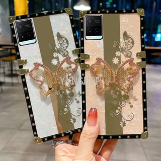 Yyn เคสโทรศัพท์มือถือแบบแข็ง กันกระแทก ลายผีเสื้อ พร้อมกระจก สําหรับ Vivo Y35 Y22 Y22S Y33S Y21S Y21 Y21T Y33T