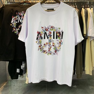 เสื้อยืดแขนสั้น ผ้าฝ้ายแท้ พิมพ์ลายผีเสื้อ AMIRI Love and Peace หรูหรา เข้ากับทุกการแต่งกาย สําหรับผู้ชาย