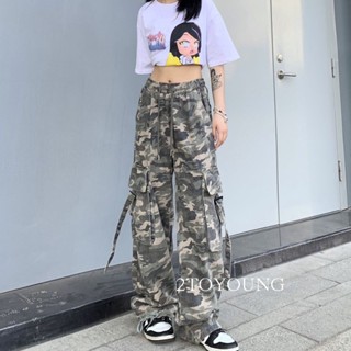 2TOYOUNG  กางเกงขายาว คาร์โก้ กางเกง เชือกอเมริกันคลาสิค Cargo pants 2023 NEW 071733 Korean Style fashion ทันสมัย ins A20M08K 36Z230909