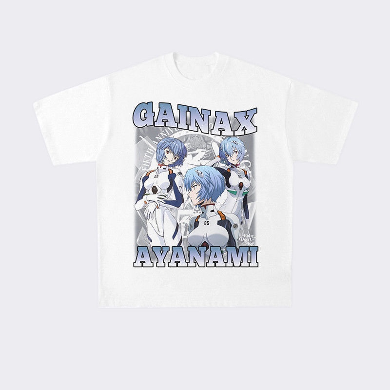 มีหลายสี Ayaboli Neon Genesis Evangelion American Vintage EVA Short Sleeve Men Pure Cotton Couple T-