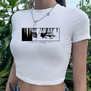 เสื้อครอปท็อป ลาย Attack on Titan 2000s yk2 สไตล์โกธิค สําหรับผู้หญิง