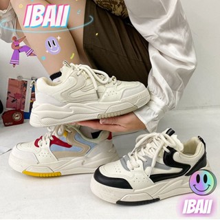 IBAII.  รองเท้าผ้าใบสีตัดกันใหม่สไตล์การออกแบบกีฬารองเท้าลำลองสีขาวสำหรับผู้หญิง