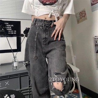 2TOYOUNG กางเกงขายาว คาร์โก้ กางเกง เชือกอเมริกันคลาสิค Cargo pants 2023 NEW 071956