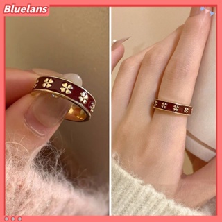 Bluelans แหวนโลหะ รูปใบโคลเวอร์สี่แฉก สีแดง ปรับได้ เครื่องประดับแฟชั่น สําหรับผู้หญิง