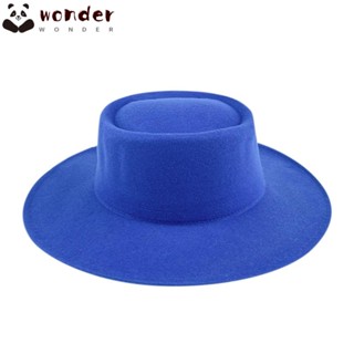 Wonder Fedora หมวกปีกกว้าง ผ้าสักหลาด สีพื้น แฟชั่นสไตล์อังกฤษ สําหรับงานแต่งงาน