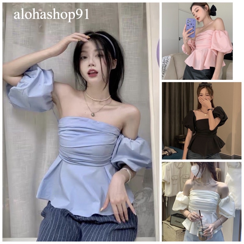 เสื้อปาดไหล่แขนพอง -alohashop91