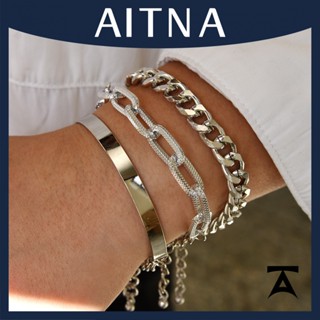 Aitna สร้อยข้อมือโซ่ กระดูกงู แบน วินเทจ โซ่บิด สร้อยข้อมือเรียบ