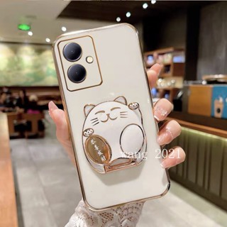 พร้อมส่ง เคสโทรศัพท์มือถือแบบนิ่ม ลายแมวน่ารัก หรูหรา พร้อมขาตั้ง คุณภาพสูง สําหรับ VIVO Y27 VIVO Y27 Y78 5G 2023 Y27 4G