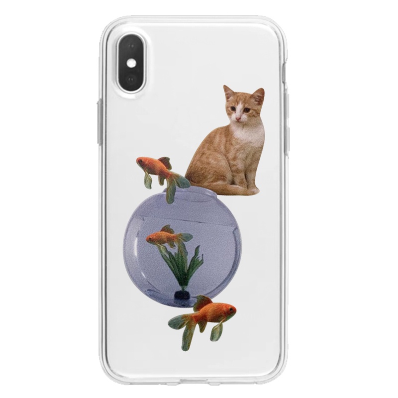 เคสโทรศัพท์มือถือ tpu นิ่ม แบบใส ลายแมวสีส้ม สําหรับ Iphone 8 xr plus se 6 12 mini 14pro max 12 14 xsm 14pro 11 X pro 14plus 13 mini 7 se max 13