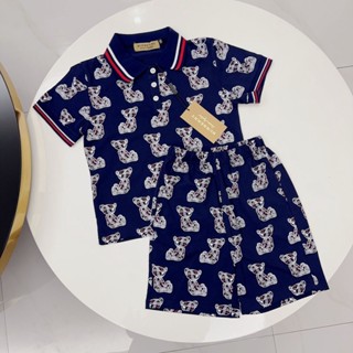 【With Brandtag】burbery POLO เสื้อยืดแขนสั้น กางเกงขาสั้น ผ้าฝ้าย แฟชั่น สําหรับเด็กผู้ชาย ผู้หญิง อายุ 1-12 ปี