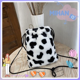 Mihan กระเป๋าถือกระเป๋าสะพายไหล่แฟชั่นสําหรับสตรีขนาดมินิ Crossbody พิมพ์ลายวัวนม