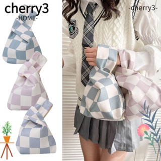 Cherry3 กระเป๋าถือ กระเป๋าช้อปปิ้ง ผ้าฝ้าย ลายสก๊อต น้ําหนักเบา แบบพกพา สําหรับผู้หญิง