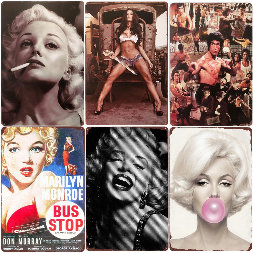Cinema Celebrity Plaks Vintage โลหะป้ายดีบุก Marilyn Monroe สติ๊กเกอร์ติดผนัง Bar Club Cafe ตกแต่งแผ