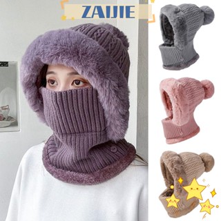Zaijie24 หมวกถักไหมพรม หมวกสกี ผ้ากํามะหยี่ขนนิ่ม สีพื้น