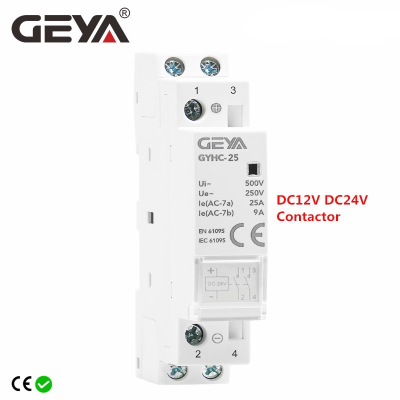 Geya Din Rail ในครัวเรือน Modular DC Contactor DC24V 25A 2NC 2NO 1NO1NC 50/60Hz Modular House Contac